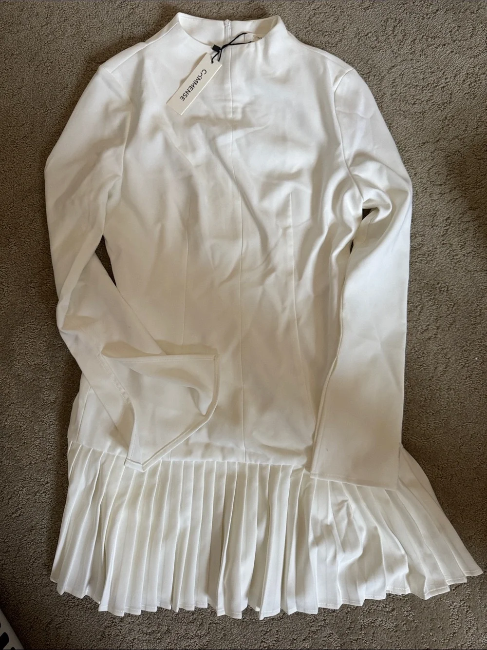 Commense Cream Long Sleeve Dress with Pleated Hem